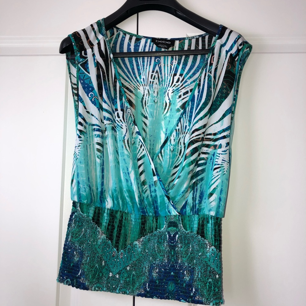 Bebe Smocked Sleeveless Blouse